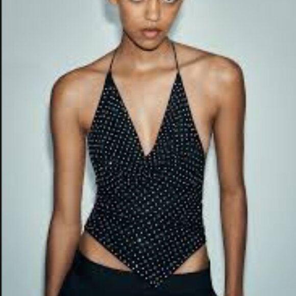 Zara Rhinestone Tulle Halter Top - Picture 1 of 6